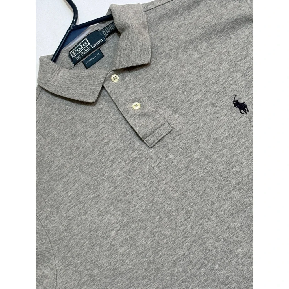 Polo Ralph Lauren Mens M Custom Fit Polo Shirt Heather Gray Short Sleeve‎